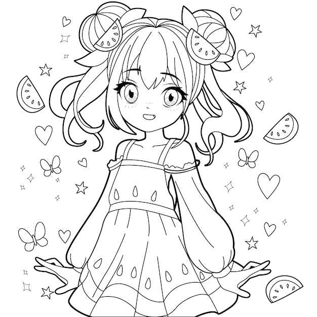 Free vector hand drawn anime coloring pages illustration