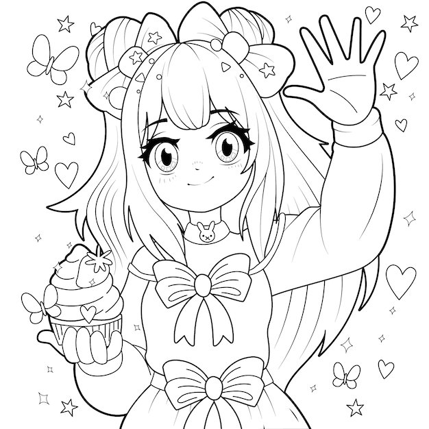 Hand drawn anime coloring pages illustration