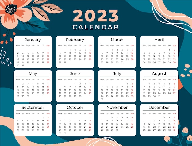 Free Vector hand drawn annual calendar template