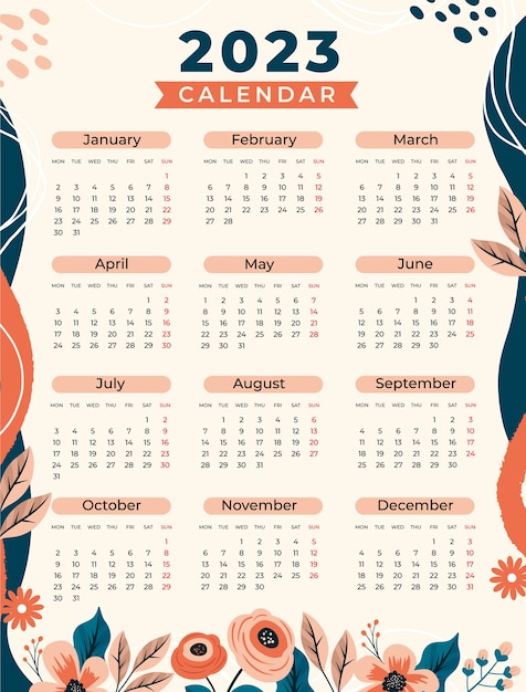 Hand drawn annual calendar template