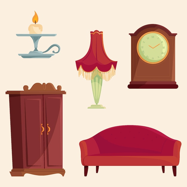 Free Vector hand drawn antique market elements collection