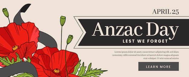 Hand drawn anzac day horizontal banner template