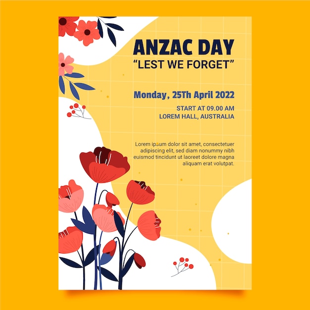 Free Vector hand drawn anzac day vertical poster template