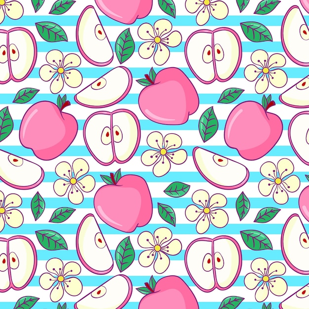 Hand drawn apple fruit pattern design