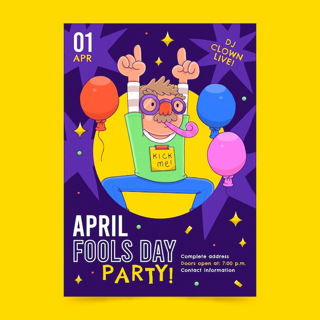 Hand drawn april fools day vertical flyer template