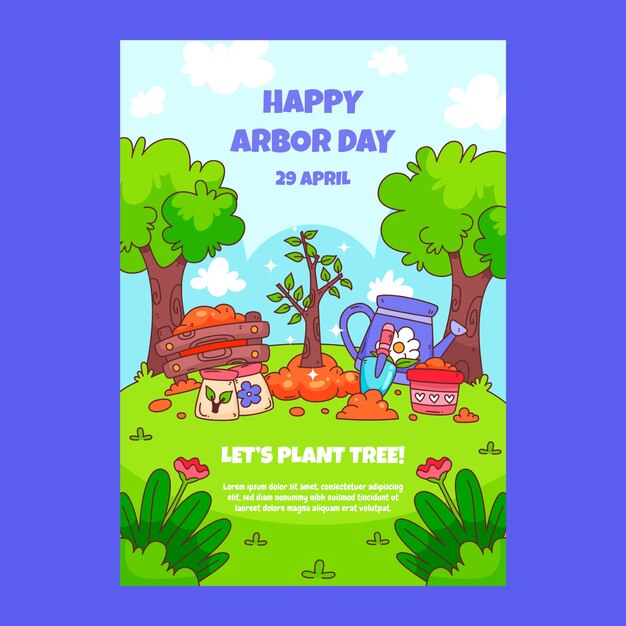 Hand drawn arbor day vertical poster template