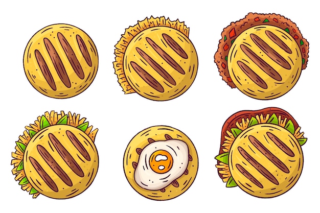 Hand drawn arepas top view