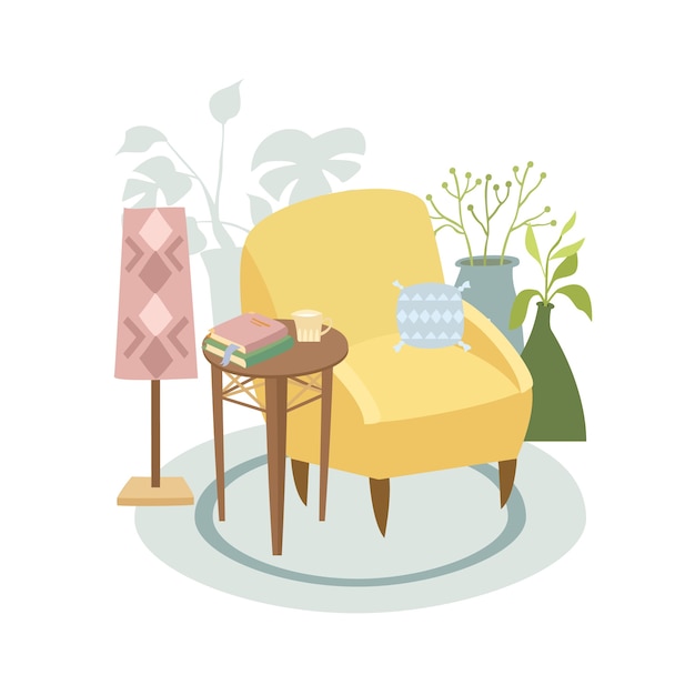 Free Vector hand drawn armchair with plants