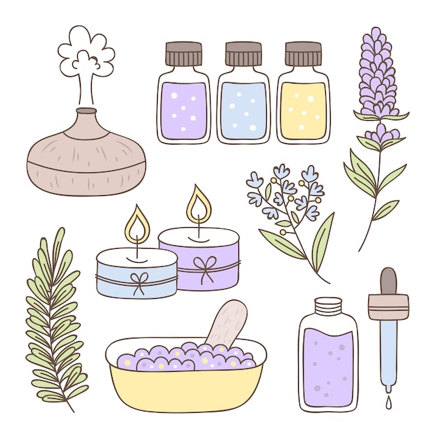 Hand drawn aromatherapy element set