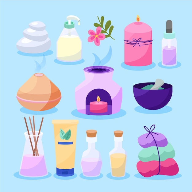 Free Vector hand drawn aromatherapy illustration set