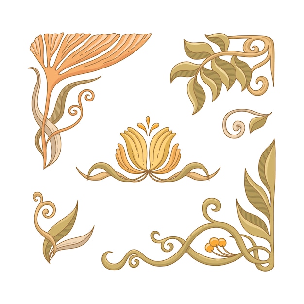 Free Vector hand drawn art nouveau borders set