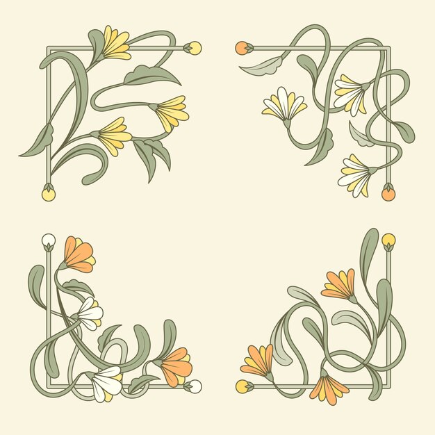 Hand drawn art nouveau frame and borders ornament collection