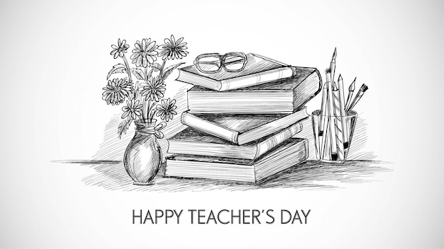 Hand drawn art sketch with world teachers' day composition design