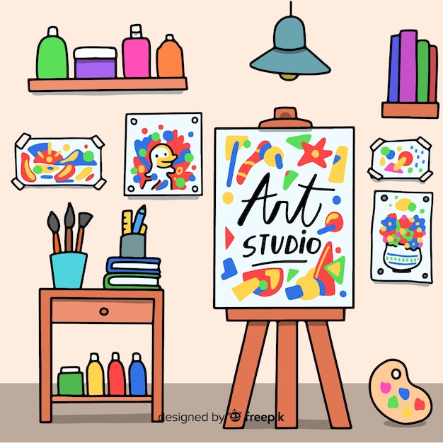 Free Vector hand drawn art studio workplace illustration