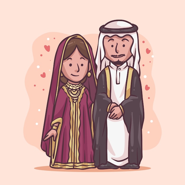 Free vector hand drawn asian couple illustration