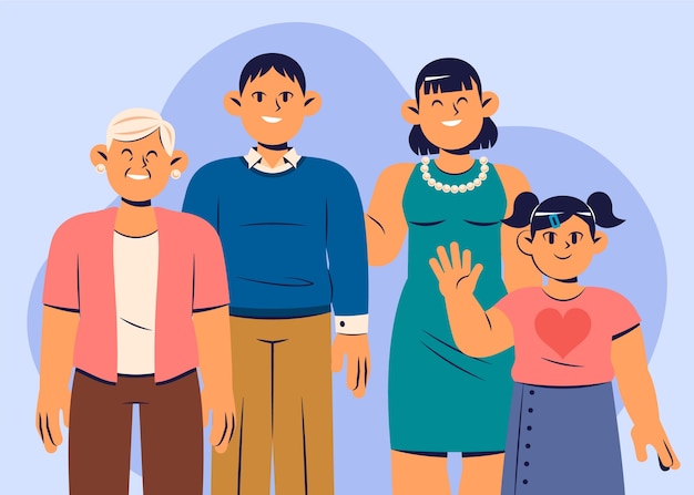 Hand drawn asian family illustration