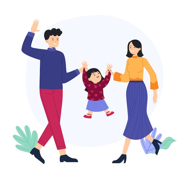 Free Vector hand drawn asian family illustration