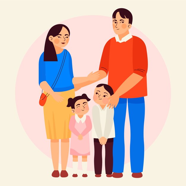 Hand drawn asian family illustration