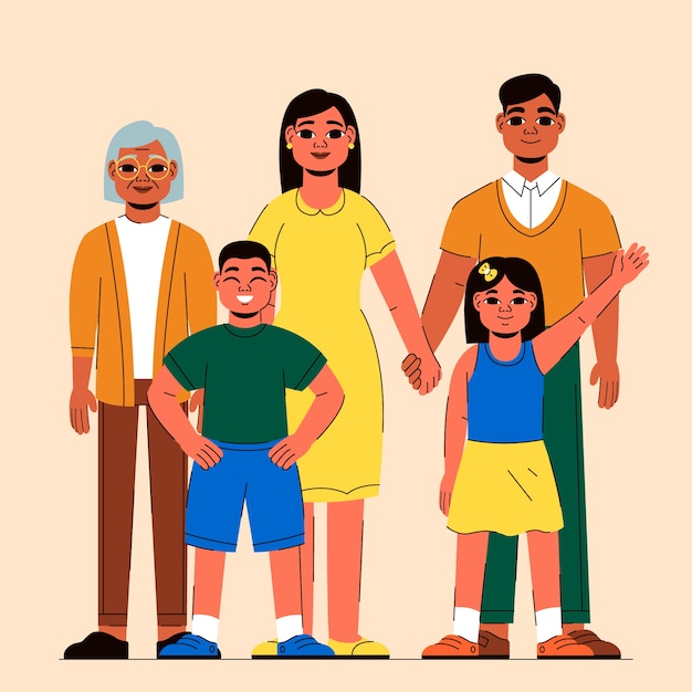 Free Vector hand drawn asian family illustration