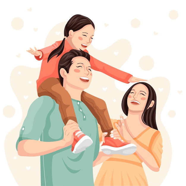 Hand drawn asian family illustration