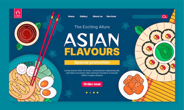 Free Vector hand drawn asian food landing page