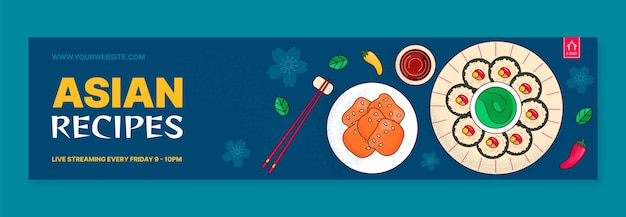 Free Vector hand drawn asian food twitch banner