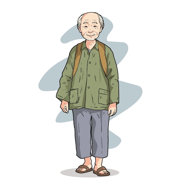 Free Vector hand drawn asian old people illustration