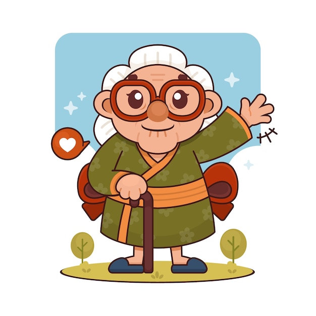 Hand drawn asian old person illustration