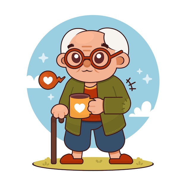 Hand drawn asian old person illustration