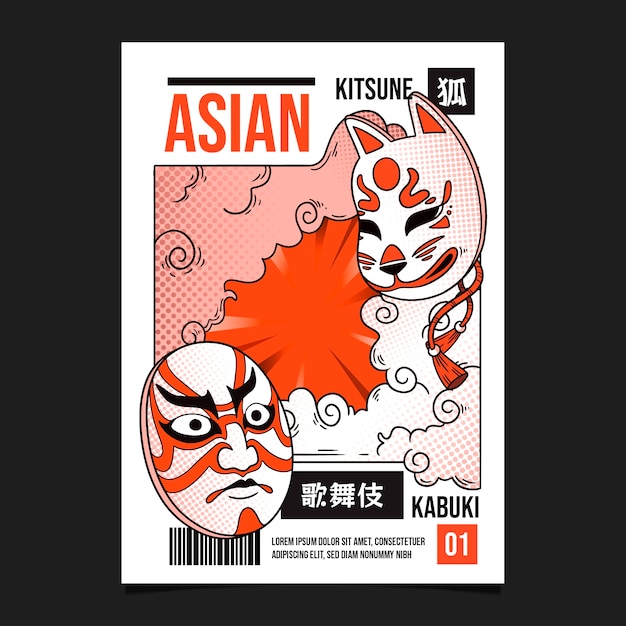 Free vector hand drawn asian style poster template