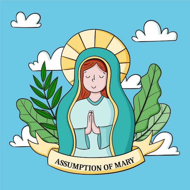 Hand drawn assumption of mary illustration