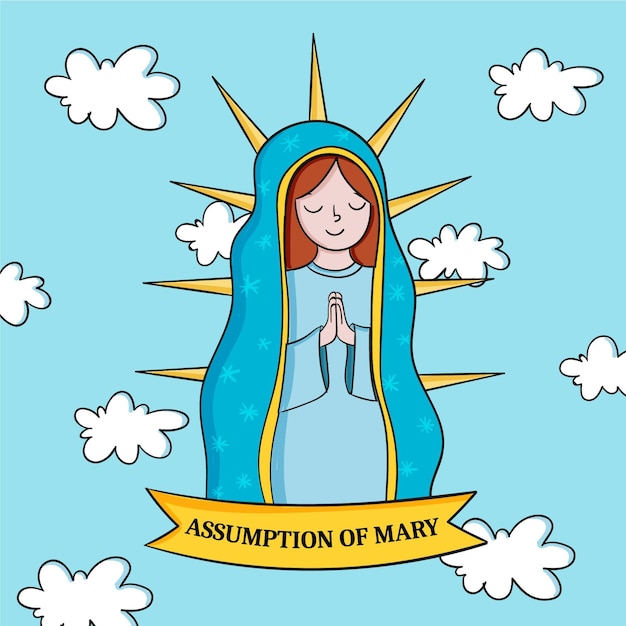 Hand drawn assumption of mary illustration