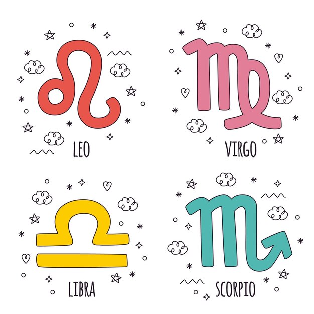 Hand drawn astrological sign sticker collection