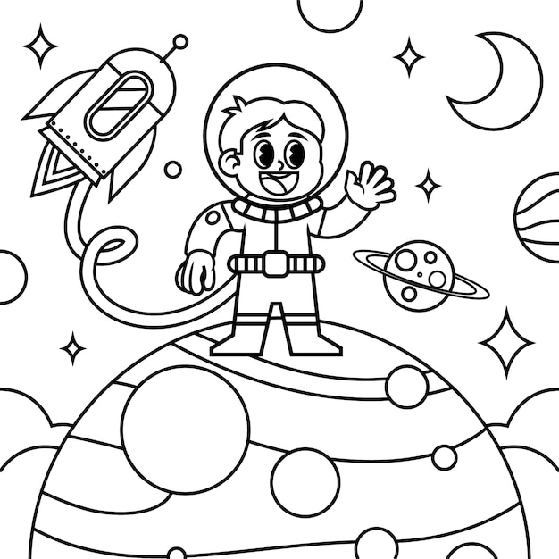 Free Vector hand drawn astronaut coloring book illustration