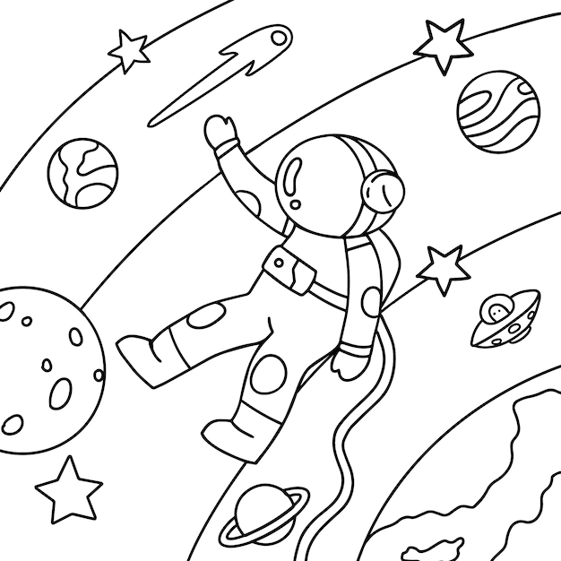 Free vector hand drawn astronaut coloring book illustration