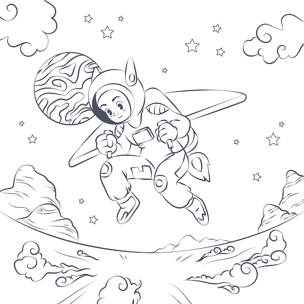 Free Vector hand drawn astronaut coloring book illustration