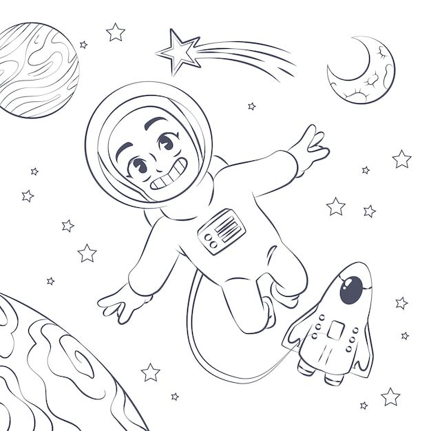 Free Vector hand drawn astronaut coloring book illustration