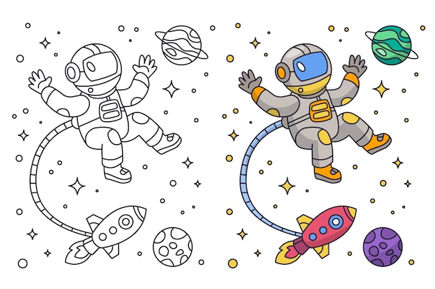 Free Vector hand drawn astronaut coloring book illustration