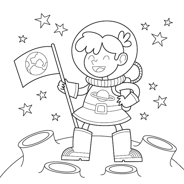 Free vector hand drawn astronaut coloring book illustration