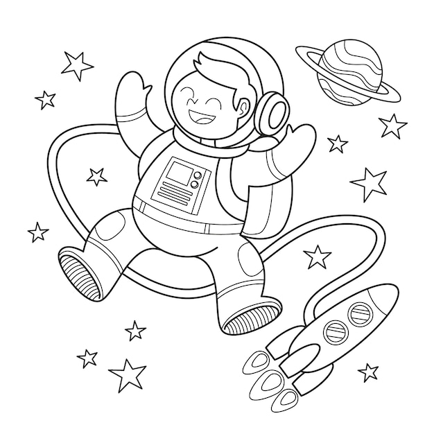 Free Vector hand drawn astronaut coloring book illustration