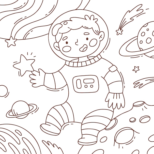 Free Vector hand drawn astronaut coloring book illustration