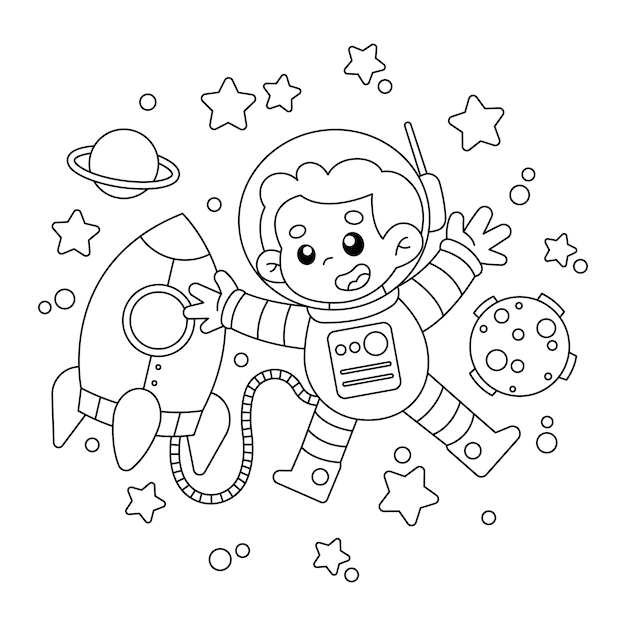 Free Vector hand drawn astronaut coloring book illustration