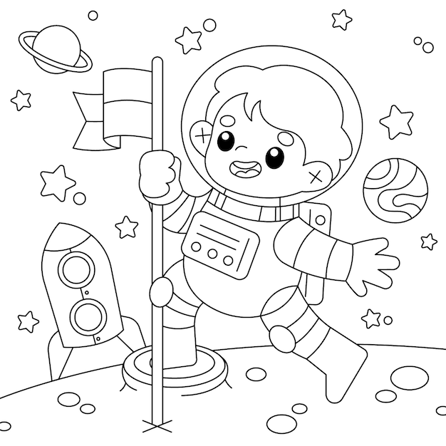 Free Vector hand drawn astronaut coloring book illustration