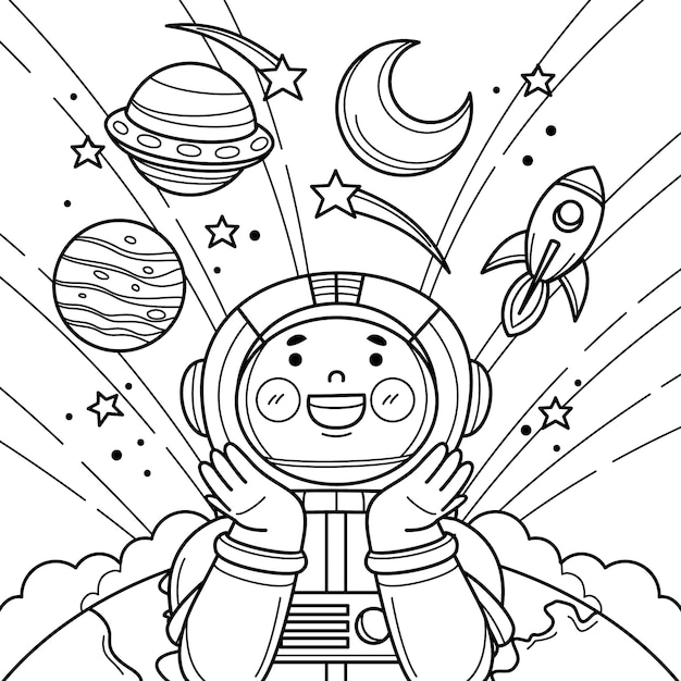 Free vector hand drawn astronaut coloring book illustration