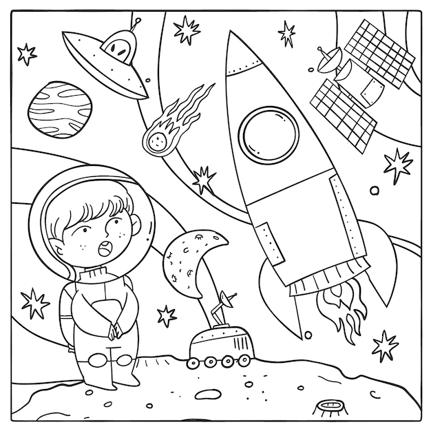 Free Vector hand drawn astronaut coloring book illustration