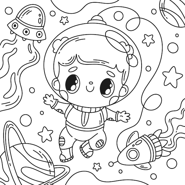 Free vector hand drawn astronaut coloring book illustration