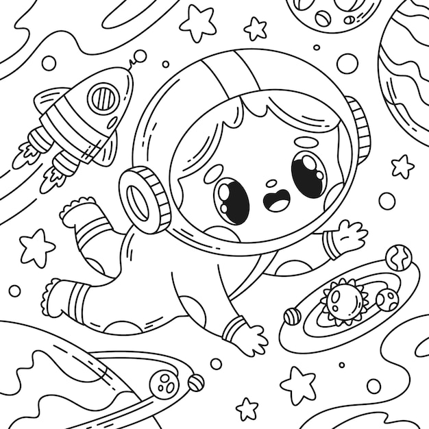 Free Vector hand drawn astronaut coloring book illustration