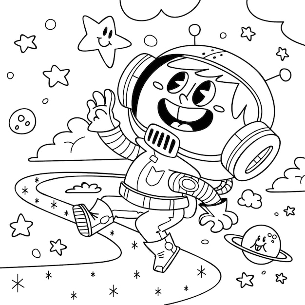 Free vector hand drawn astronaut coloring book illustration