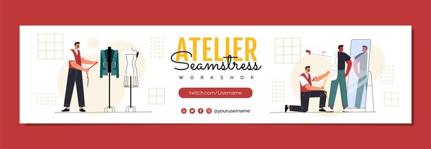 Hand drawn atelier twitch banner design template