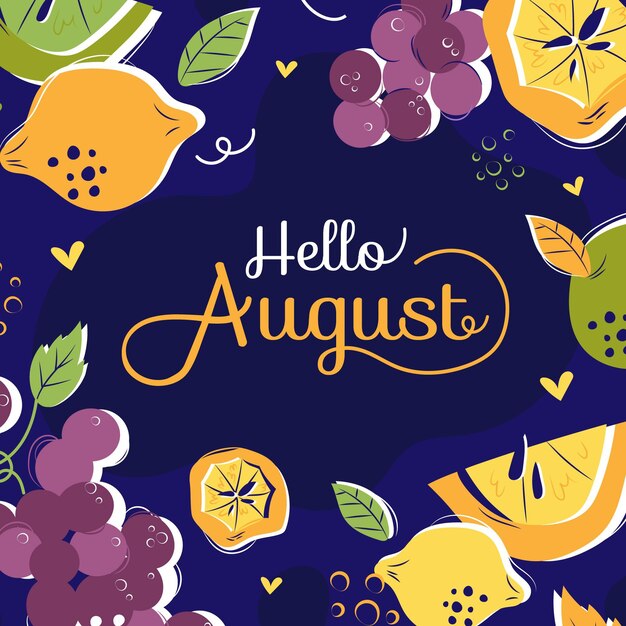 Hand drawn august lettering with fruits